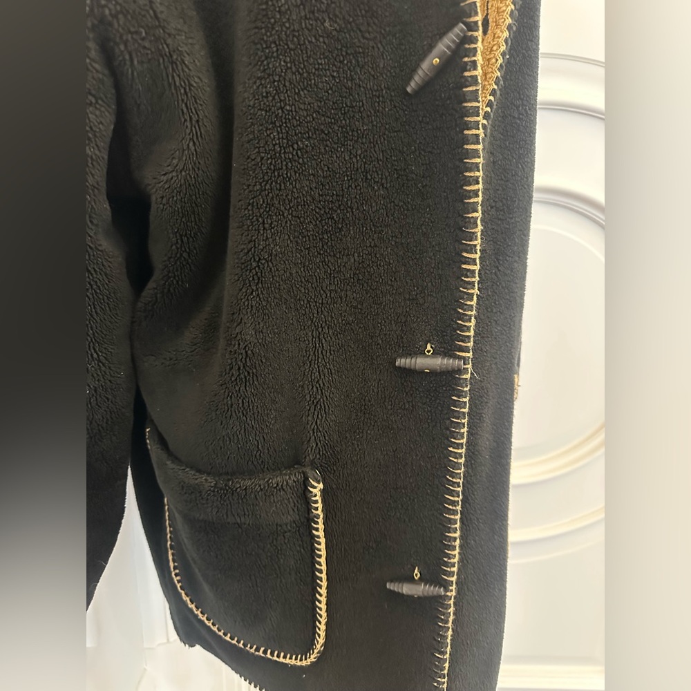 Vintage 1980s Cozy Fuzzy Reversible Brown Black Denali Polar Fleece Coat (Large) - Picture 11 of 13